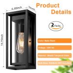 Slypadan 15" Matte Black Outdoor Wall Lights, 2 Pack