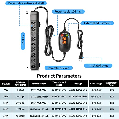 HiTauing Submersible Aquarium Heater with Safety Features