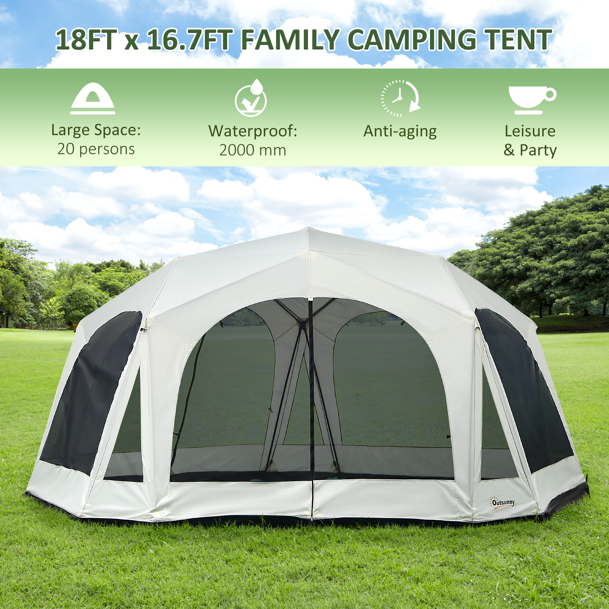 20-Person Family Camping Tent with Mesh Windows