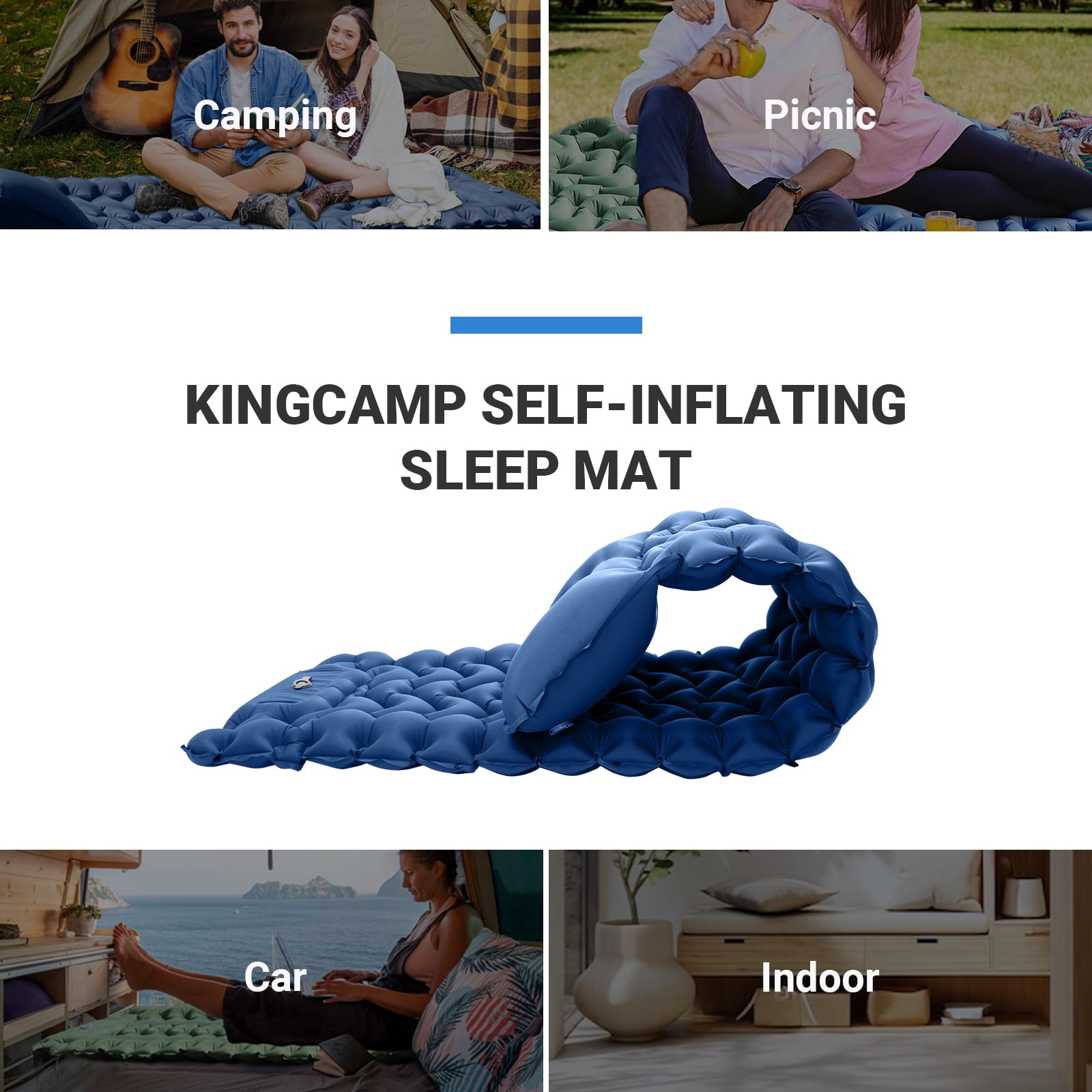 KingCamp Inflatable Sleeping Pad with Built-in Pillow