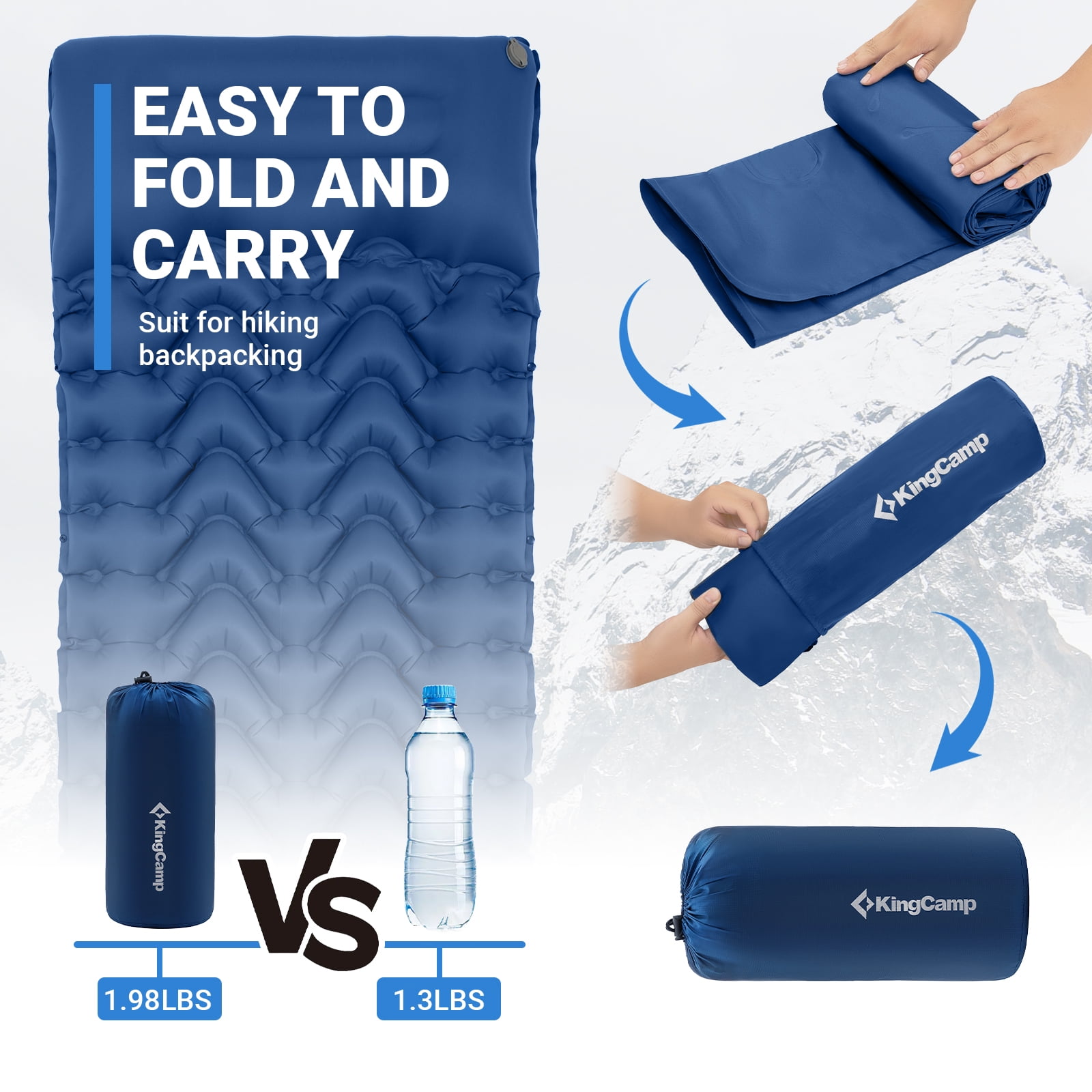 KingCamp Inflatable Sleeping Pad with Built-in Pillow