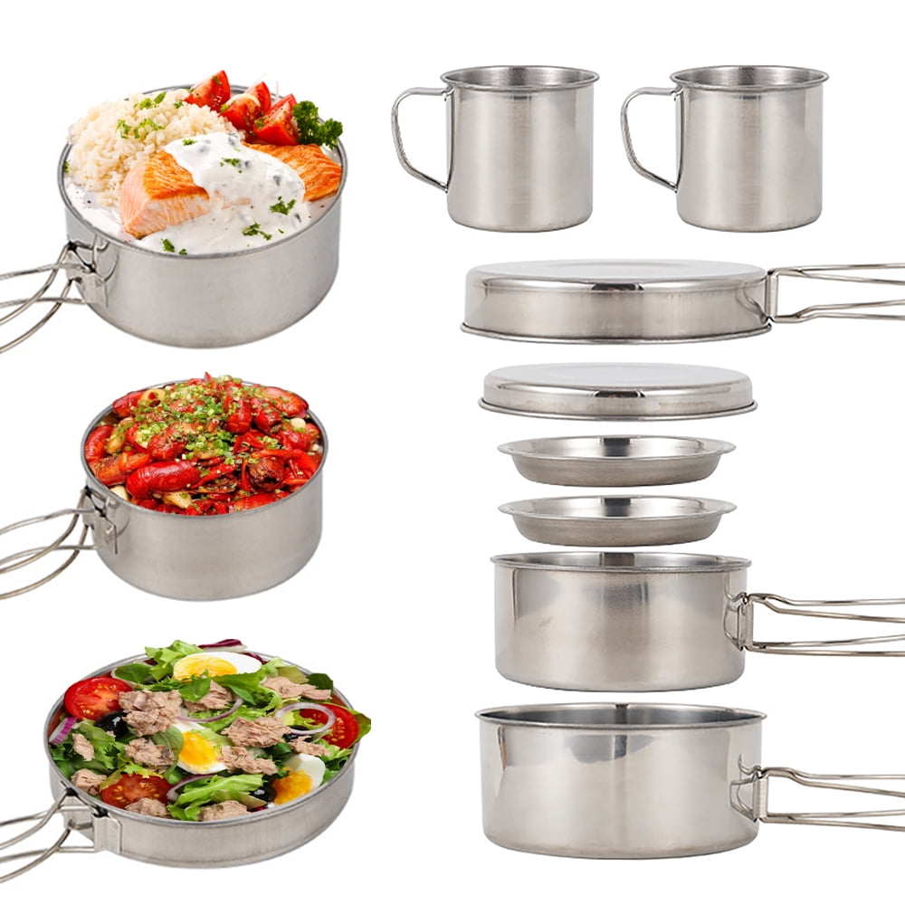 Stainless Steel Camping Cookware Set, 8 Pieces