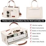 ZHMO Canvas Tote Bag for Women With Compartments and Pocket,White Women's Bags Crossbody Bags Work Laptop Tote Bag Large Satchels Handbag Tote Purse Everyday Shoulder Bag for Travel Nurse Teacher Gift