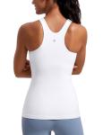 CRZ YOGA Butterluxe High Neck Tank Tops for Women - Racerback Workout Padded Yoga Athletic Camisole with Built in Bra White Medium