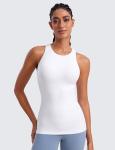 CRZ YOGA Butterluxe High Neck Tank Tops for Women - Racerback Workout Padded Yoga Athletic Camisole with Built in Bra White Medium