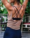 OYANUS Womens Summer Workout Tops Sexy Backless Yoga Shirts Open Back Activewear Running Sports Gym Tank Tops Bisque M