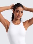 CRZ YOGA Butterluxe High Neck Tank Tops for Women - Racerback Workout Padded Yoga Athletic Camisole with Built in Bra White Medium