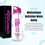 H2OCOACH Motivational Hydration Water Bottle, Fitness Sports Tritan Bottle with Straw, Gym Workout Reminder for Better Hydration Water Intake with Time Marker and Measurements, BPA-Free (30 Oz)