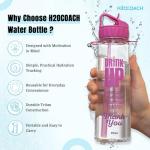 H2OCOACH Motivational Hydration Water Bottle, Fitness Sports Tritan Bottle with Straw, Gym Workout Reminder for Better Hydration Water Intake with Time Marker and Measurements, BPA-Free (30 Oz)