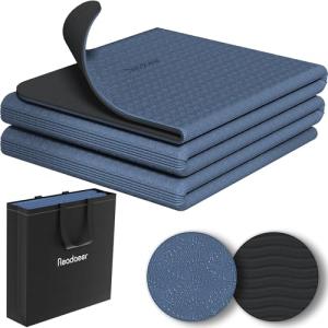 Readaeer Foldable Yoga Mat for Travel Folding Yoga Mat 6mm Thick with Carrying Bag, Non-Slip TPE Exercise Pilates Mat for 72" L x 24" W x 0.24 Inch (Blue)