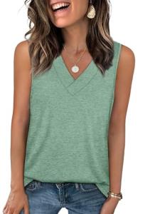 WIHOLL Tank Top for Women Cute Summer Tops Womens T Shirts Flowy Spring Tops Basic V Neck Tops Sleeveless Shirts M