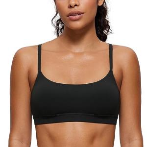 CRZ YOGA Butterluxe Adjustable Spaghetti Strap Sports Bras for Women - Scoop Neck Wireless Padded Yoga Workout Crop Top Black Small