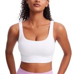 CRZ YOGA Butterluxe Womens U Back Sports Bra - Scoop Neck Padded Low Impact Yoga Clothes Workout Crop Top with Built in Pads White Medium