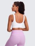 CRZ YOGA Butterluxe Womens U Back Sports Bra - Scoop Neck Padded Low Impact Yoga Clothes Workout Crop Top with Built in Pads White Medium
