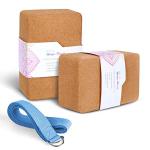 ARLTB Cork Yoga Blocks 2 Pack with Yoga Strap Set 9"x6"x4"