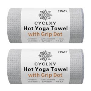 CYCLXY 2 Pack Hot Yoga Towel with Grip Dot，Stickyfiber Yoga Mat Towels Non Slip for Hot Yoga,Absorbent Microfiber Sweat Anti-Slip Cover,Bikram,Pilates,Exercise,Fitness