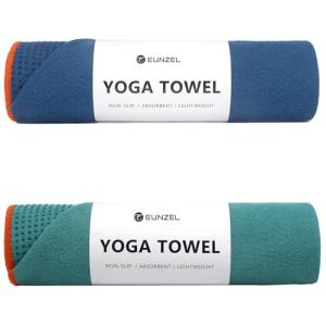 Eunzel 2 Pack Hot Yoga Towel with Grip Dot, Non Slip Yoga Mat Towe Sweat Absorbent Towel for Hot Yoga,Bikram, Pilates and Fitness 72" x 24", Dark Cyan/Steel Blue