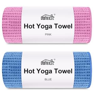 HOMEXCEL Hot Yoga Towels 2 Pack, (26.5" x 72") Non-Slip & Ultra-Absorbent Microfiber Yoga Mat Towels for Hot Yoga, Pilates, Exercise, Fitness, Bikram and Workout, Blue/Pink