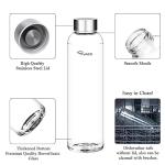 Ryaco Borosilicate Glass Water Bottle 33oz/1L/1000ml BPA-Free Leak Proof Ideal for School Home Office Travel Sport Yoga Gym Hot Cold Drinks with Portable Neoprene Carrying Sleeve and Sponge Brush