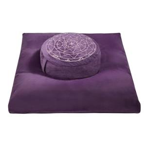 Zafu & Zabuton Meditation Cushion Set - Buckwheat Hull & Memory Foam Pillows, Ergonomic Support for Yoga, Mindfulness - Organic Velvet Cover, Large Size, Durable Comfort (Purple)