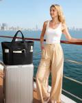 HOTOR Tote Bag for Women - Foldable Lightweight Tote Bags with Zipper, Large Shoulder Bag Top Handle Handbag Carry-On Bag for Travel, Shopping, Work, Black, 19.7" x 6.7" x 13.8"