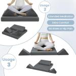 PRIMEPATIO Meditation Cushion, Meditation Pillow for Sitting on Floor, Large Yoga Zabuton Pillows Washable, Zafu Set with 2 Knee Supports, 3 Shapes for Comfortable Sitting, Dark Grey