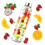 Ryaco Borosilicate Glass Water Bottle 33oz/1L/1000ml BPA-Free Leak Proof Ideal for School Home Office Travel Sport Yoga Gym Hot Cold Drinks with Portable Neoprene Carrying Sleeve and Sponge Brush
