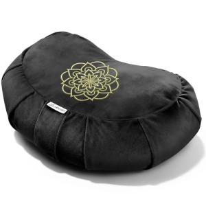 Hihealer Premium Meditation Cushion - Comfortable Floor Pillow for Adult Traditional Crescent Meditation Pillow Yoga Buckwheat Bolster (Black)