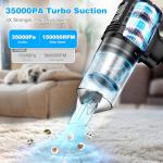 Car Vacuum Cordless, 35000PA Strong Suction Handheld Vacuum with 2 Detachable Batteries, 60Min Runtime Portable Vacuum Cleaner for Car Detailing, Pet Hair, Home Couch & Office, 350ML XL Dust Cup