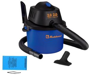 Koblenz WD-2L Portable Wet Dry Vacuum, 2-Gallon 2 PHP Suction Plus Blower Vacuum Cleaner for Liquids, Dust, Pet Hairs, 10' Reach, Ideal for Home, Car, Garage, Shop, Accessories Included, Blue/Black