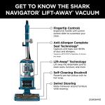 Shark Upright Vacuum, Navigator Lift-Away with Self-Cleaning Brushroll, HEPA Filter, Swivel Steering, Upholstery Tool & Pet Crevice Tool, Perfect for Pets & Multi-Surface, Teal, ZU503AMZ