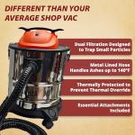 Pellethead Ash Vault Pro | 10-Amp Ash Vacuum for Fireplaces, Pellet Stoves & BBQs – 5-Gal Capacity, Dual HEPA, Heat-Resistant Hose, Steel Tank