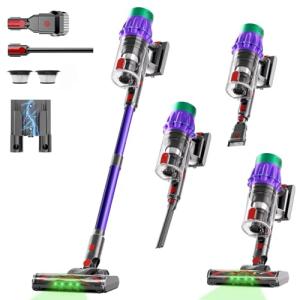 COTIAR Cordless Vacuum Cleaner, 650W 48KPA 60Min Wireless Vacuum for Home, Stick Vacuum with Green Light Anti-Tangle, Rechargeable Vacuum Cleaners for Pet Hair Carpet Hard Floors （Purple）