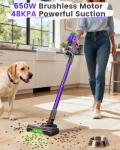 COTIAR Cordless Vacuum Cleaner, 650W 48KPA 60Min Wireless Vacuum for Home, Stick Vacuum with Green Light Anti-Tangle, Rechargeable Vacuum Cleaners for Pet Hair Carpet Hard Floors （Purple）