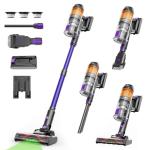 COTIAR Cordless Vacuum Cleaner,500W 40KPa 120Mins Runtime with 2 Batteries,Anti-Tangle Stick Vacuum with Green Light,Rechargeable Wireless Vacuum for Pet Hair/Carpet/Hardwood Floor,Purple