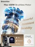 BrewVox Telescopic Cordless Stick Vacuum Cleaner for Home Carpet & Pet Hair, 40kPa Powerful Suction, 450W Motor, 65 Min Runtime, 2.5H Quick Rechargeable for All Floors