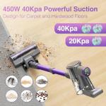 Zefiro Cordless Vacuum Cleaner for Home,450W /40Kpa 50Mins Stick Vacuum,Anti-Tangle 1.5L Dust Cup, Rechargeable Wireless Handheld Vacuum for Pet Hair/Carpet/Floor