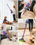 COTIAR Cordless Vacuum Cleaner, 650W 48KPA 60Min Wireless Vacuum for Home, Stick Vacuum with Green Light Anti-Tangle, Rechargeable Vacuum Cleaners for Pet Hair Carpet Hard Floors （Purple）