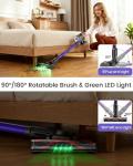 COTIAR Cordless Vacuum Cleaner,500W 40KPa 120Mins Runtime with 2 Batteries,Anti-Tangle Stick Vacuum with Green Light,Rechargeable Wireless Vacuum for Pet Hair/Carpet/Hardwood Floor,Purple