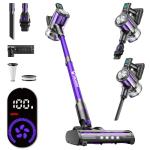 Cordless Vacuum Cleaner, 8-in-1 Cordless Stick Vacuum Cleaner with 3 Suction Modes, Up to 45mins Runtime, Rechargeable, Self-Standing, Vacuum Cleaners for Home Pet Hair Carpet Car Hard Floor, Purple