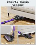 Cordless Vacuum Cleaner, 8-in-1 Cordless Stick Vacuum Cleaner with 3 Suction Modes, Up to 45mins Runtime, Rechargeable, Self-Standing, Vacuum Cleaners for Home Pet Hair Carpet Car Hard Floor, Purple