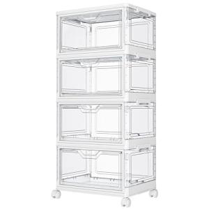 Clear Storage Bins with Lids - 4 Tier with Wheels