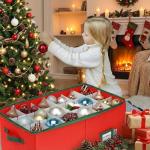 Red Christmas Ornament Storage Bin with Dividers