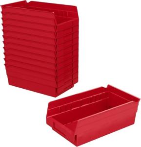 Heavy Duty Red Storage Shelf Bins, 12-Pack