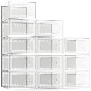 12-Pack Clear Plastic Shoe Storage Boxes