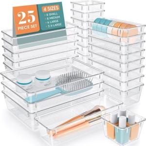25-Piece Clear Plastic Organizer Set for Drawers