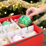 Red Christmas Ornament Storage Bin with Dividers