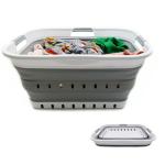 SAMMART 42L Collapsible Laundry Basket – White/Grey