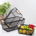 3 Pack Metal Mesh Baskets with Wooden Handles