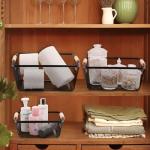 3 Pack Metal Mesh Baskets with Wooden Handles